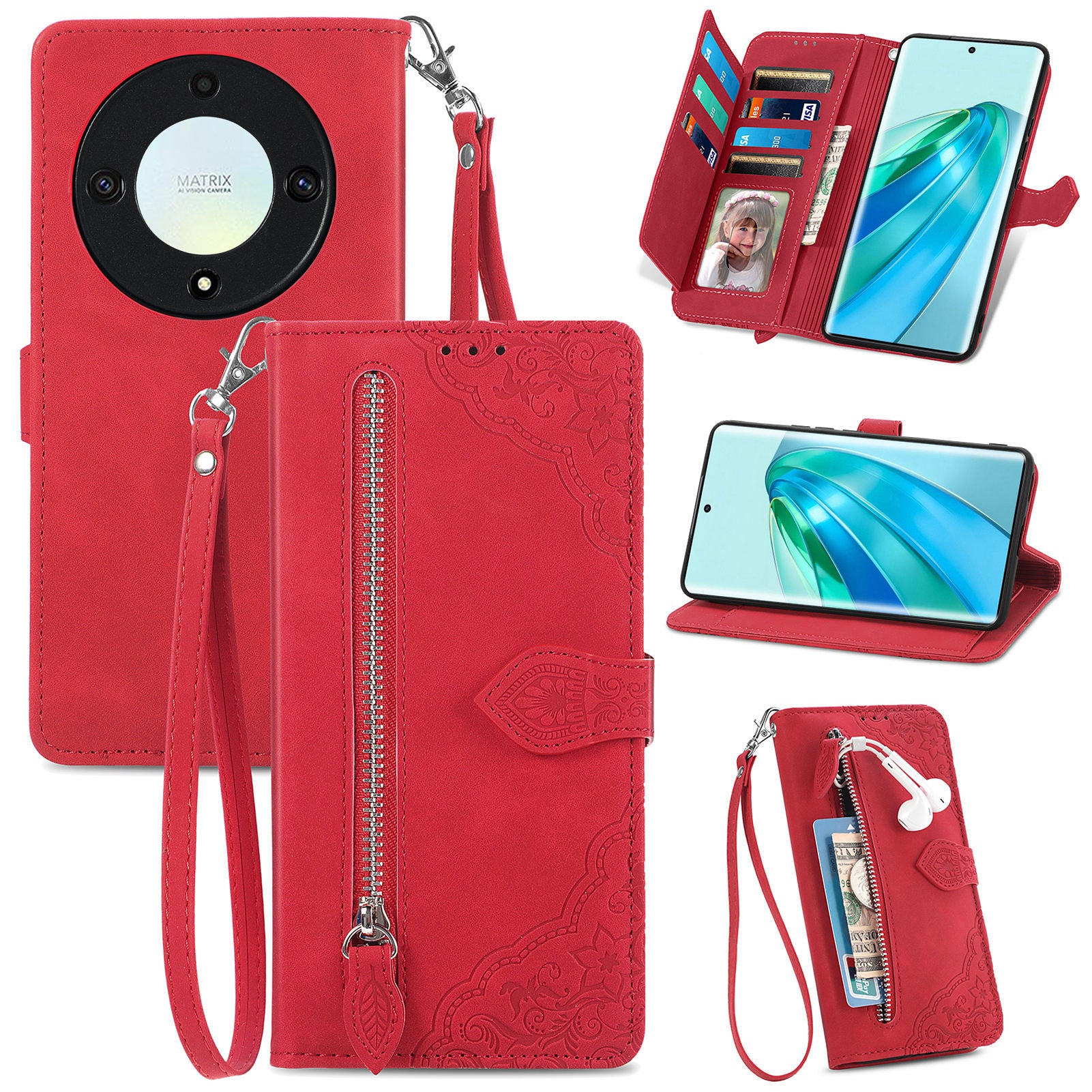 For Honor X40 5G / Magic5 Lite 5G / X9a 5G Case Magnetic Flower Imprinted Phone Wallet Cover For Honor X40 5G / Magic5 Lite 5G / X9a 5G Case Magnetic Flower Imprinted Phone Wallet Cover